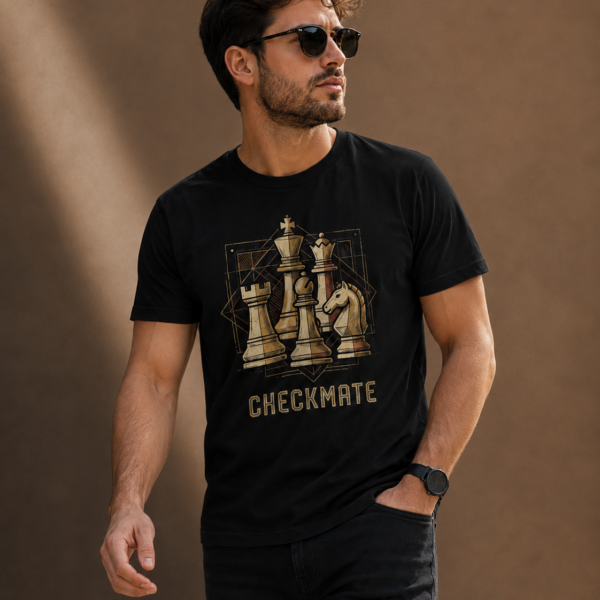 Özarık Satranç Baskılı Siyah T-Shirt